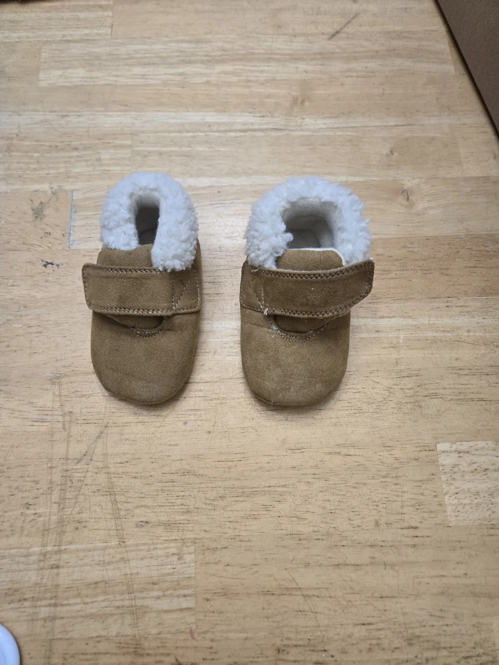 Baby Suede Moccasin Booties with Shearling Lining - Tan
